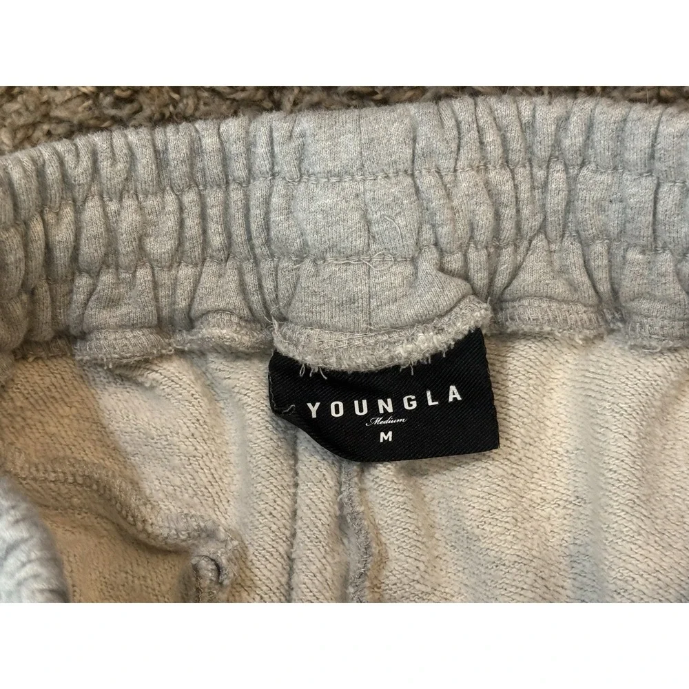 Young LA Sweatpants Women's Medium Gray Drawstring Pockets Flared Distressed